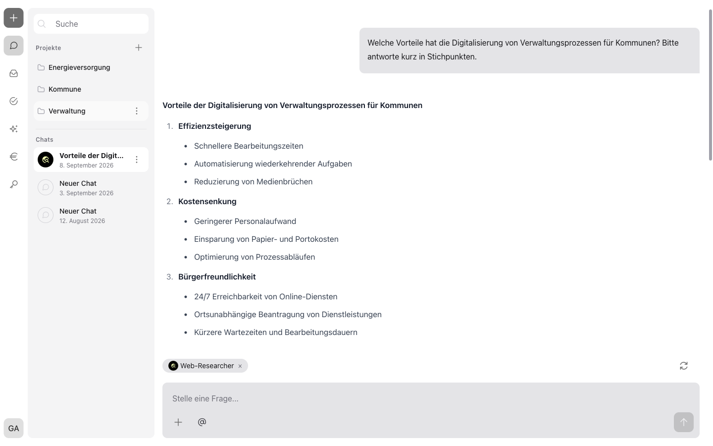 Chat-Oberfläche von incoreon AI